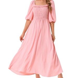 Flowy Puff Half Sleeve Square Neck Dress